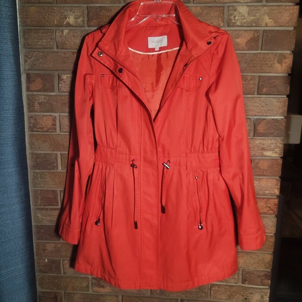 Laundry by Shelli Segal - Dk Orange Cinch Waist Water Resistant Jacket - Size S - Picture 16 of 16